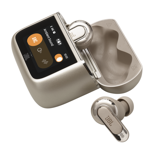 JBL Tour Pro 3 - Latte - True Wireless Noise Cancelling earbuds with Smart Charging Case&trade; - Detailshot 1